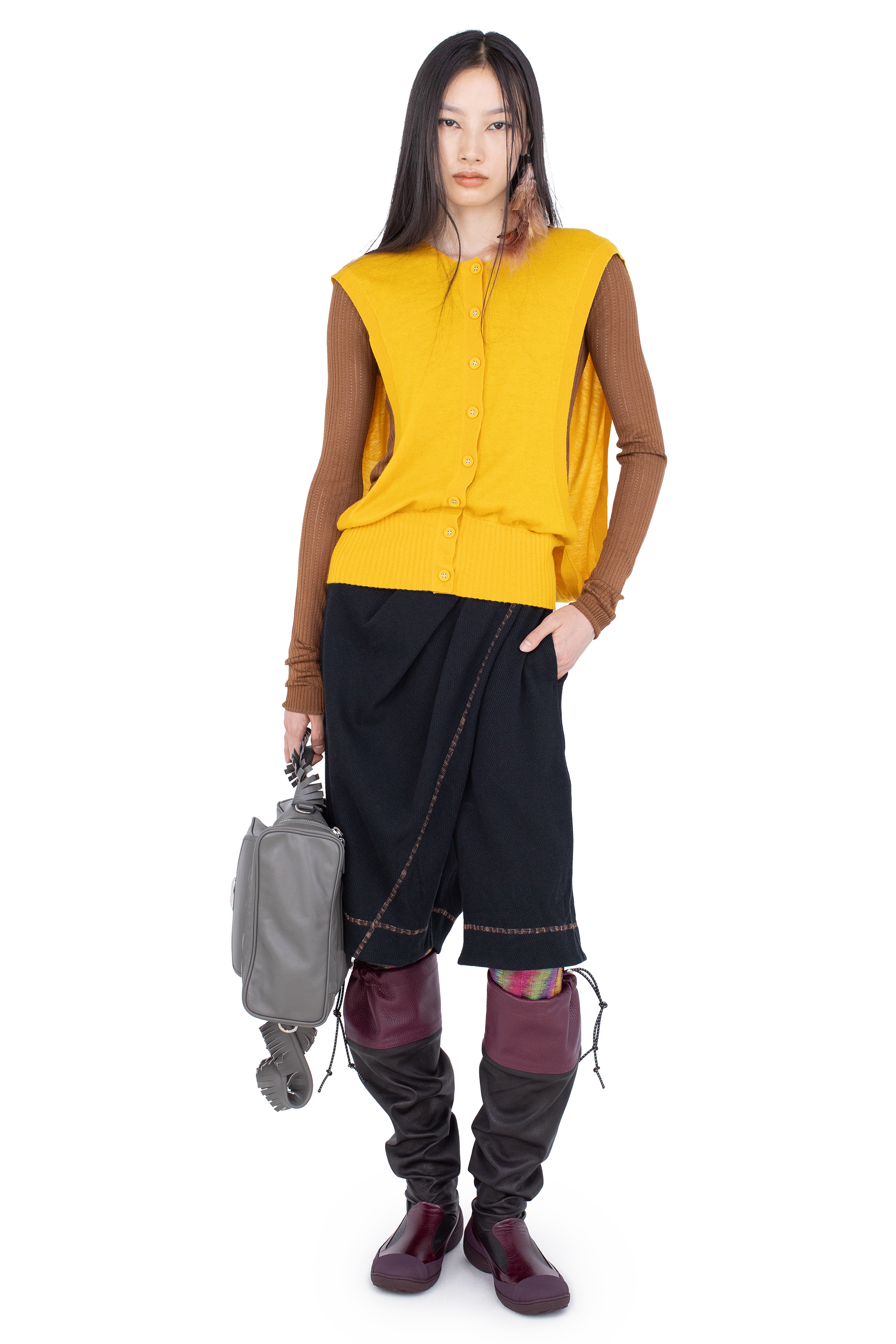 Kiko Kostadinov Bottoms PETREL Draped Culottes jupe-culotte noire en piqué de coton