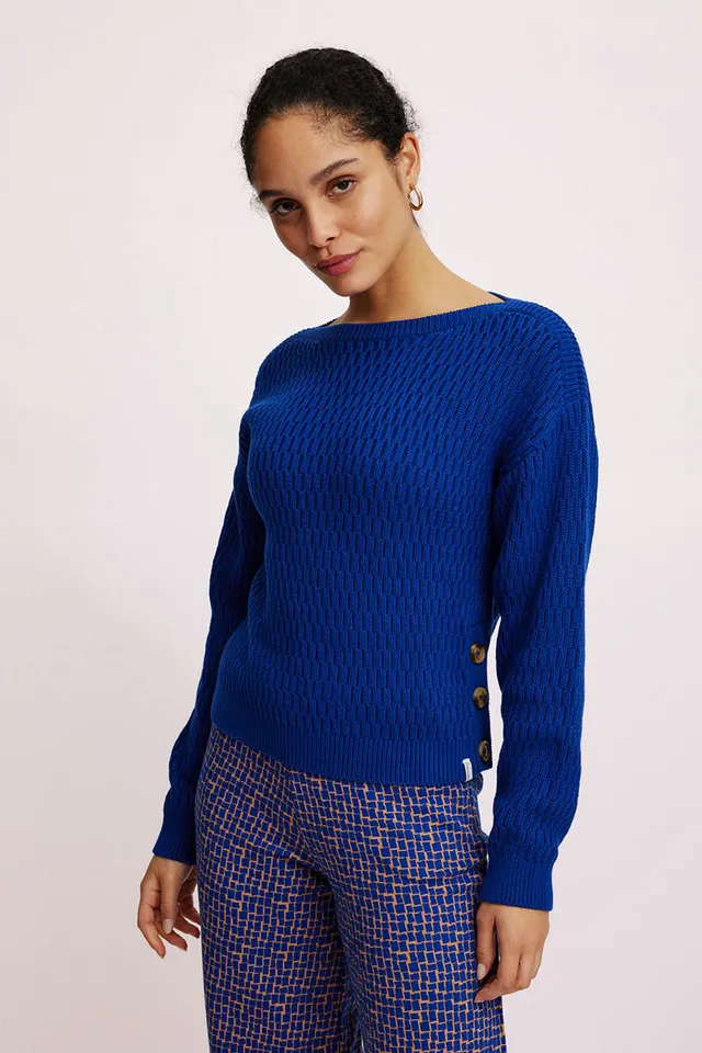 Sourire Multicolore Pulls pull bleu en maille de coton bio pull taille L GOTS