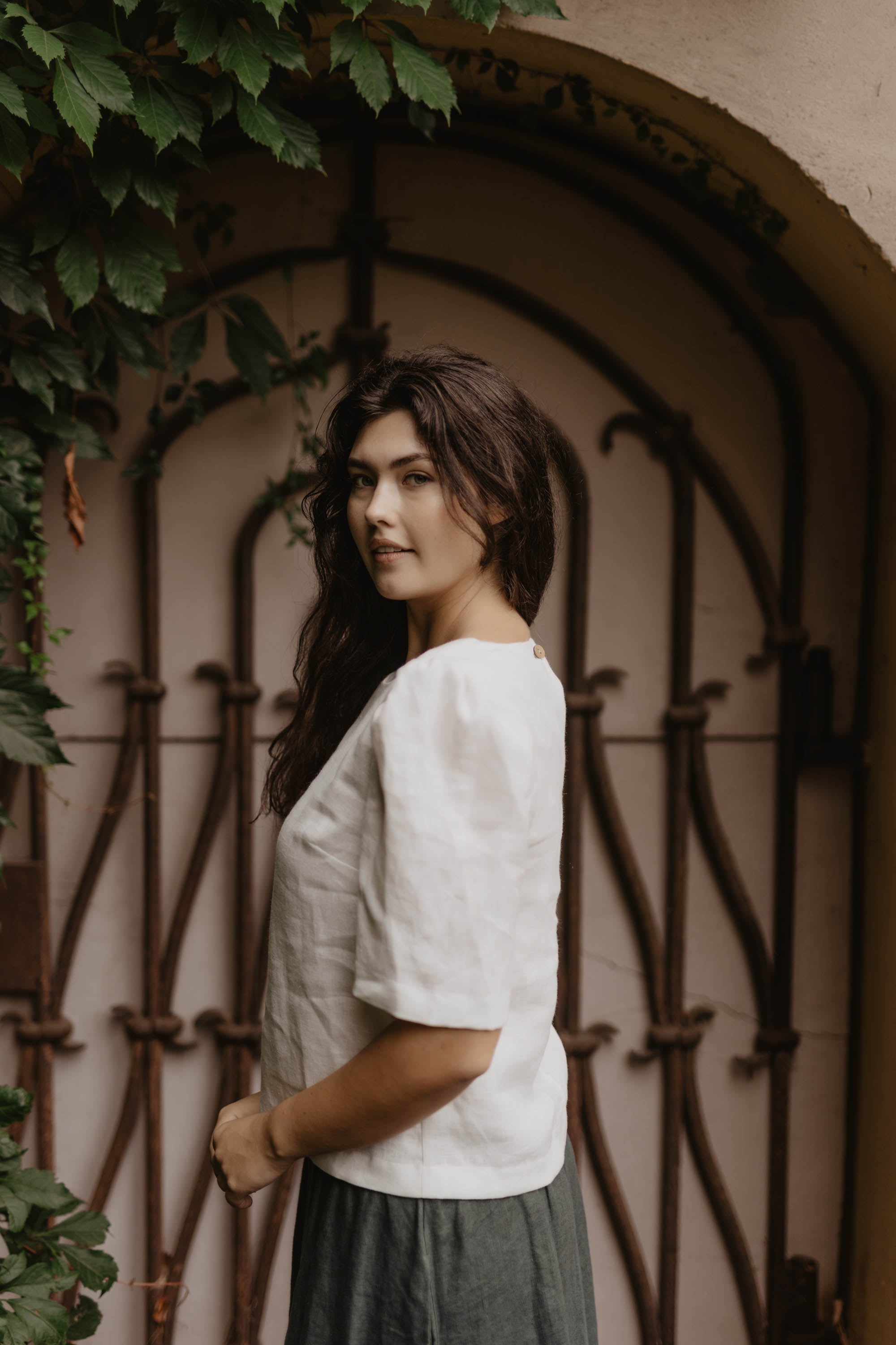 Laumė linen Linen Tops Poppy Haut en lin femme vert forêt