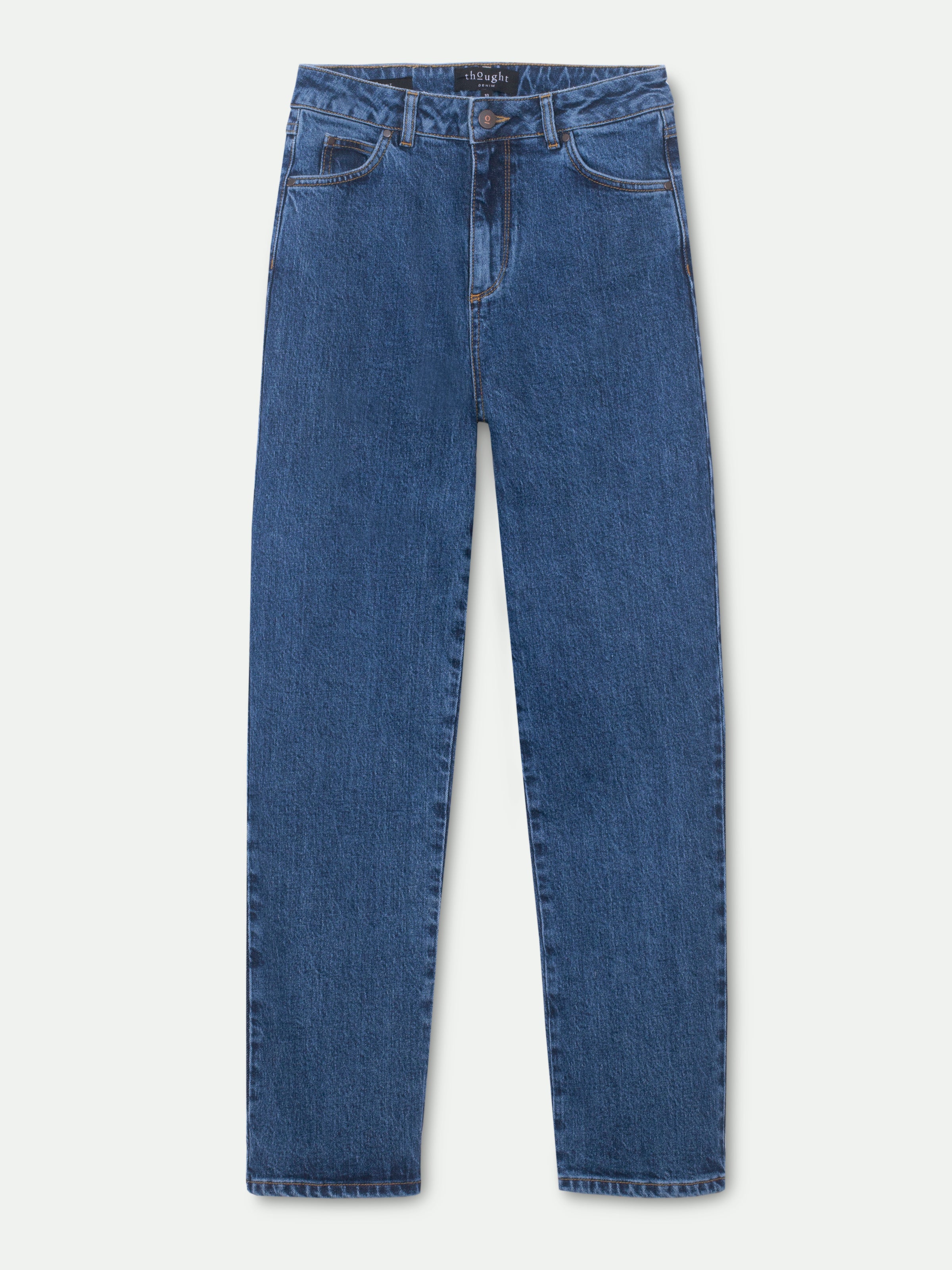 Sourire Multicolore Pantalons jean droit en coton bio bleu délavé
