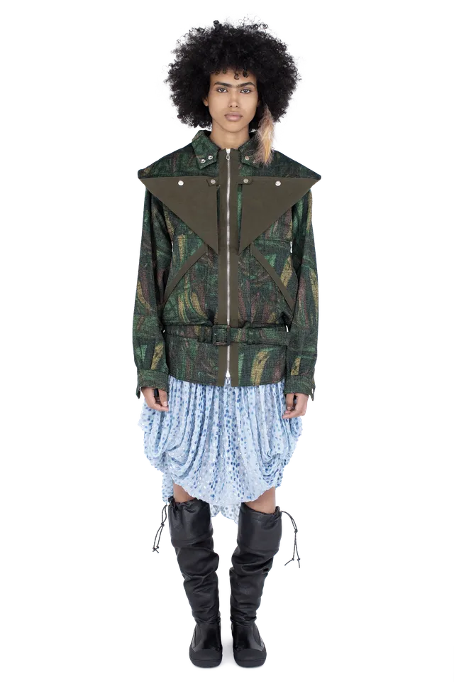 Kiko Kostadinov Outerwear HERON Belted Jacket veste Forest Print oversize
