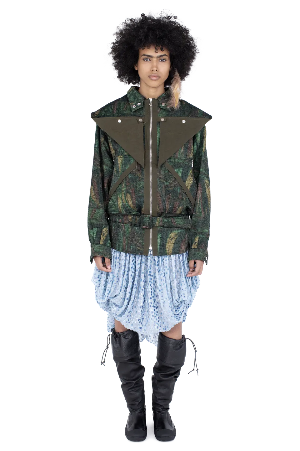 Kiko Kostadinov Outerwear HERON Belted Jacket veste Forest Print oversize