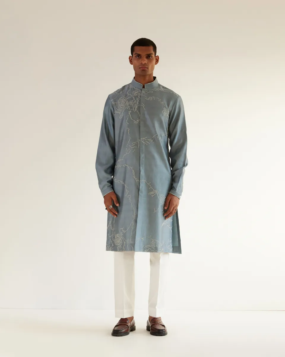COUNTRYMADE Kurtas Black Hole Embroidery Kurta Set kurta bleu poudre brodé