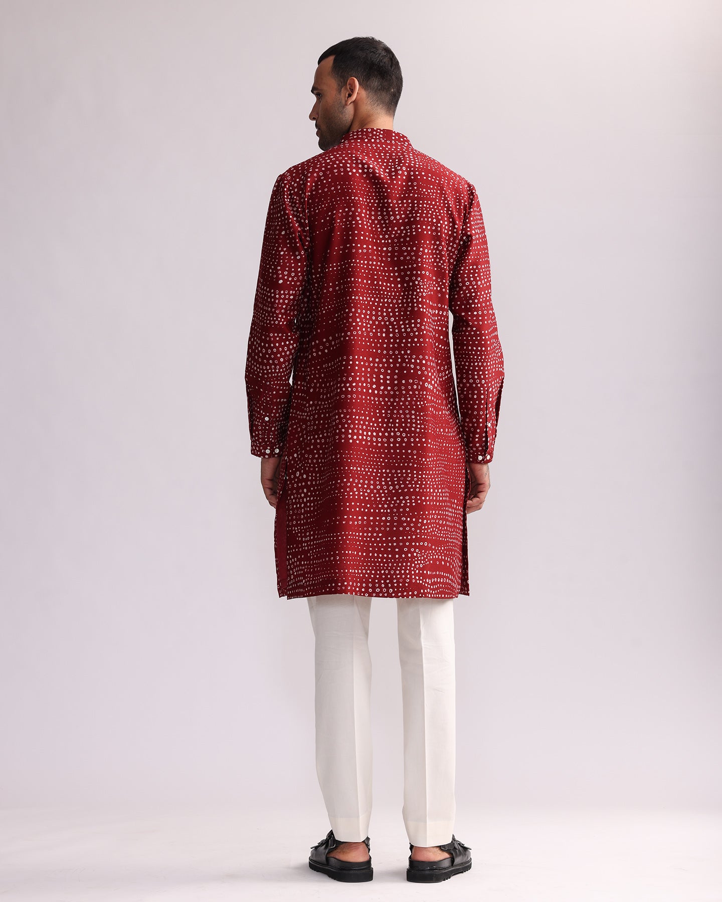 COUNTRYMADE Kurtas Aboriginal Dots Print Kurta kurta rouge en soie Chanderi imprimée