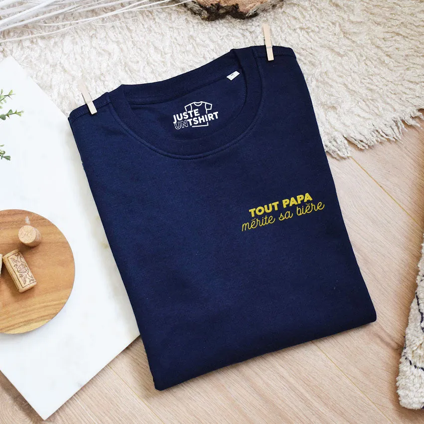 Juste Un T-shirt Sweats Brodés Tout papa mérite sa bière sweat brodé gris chiné