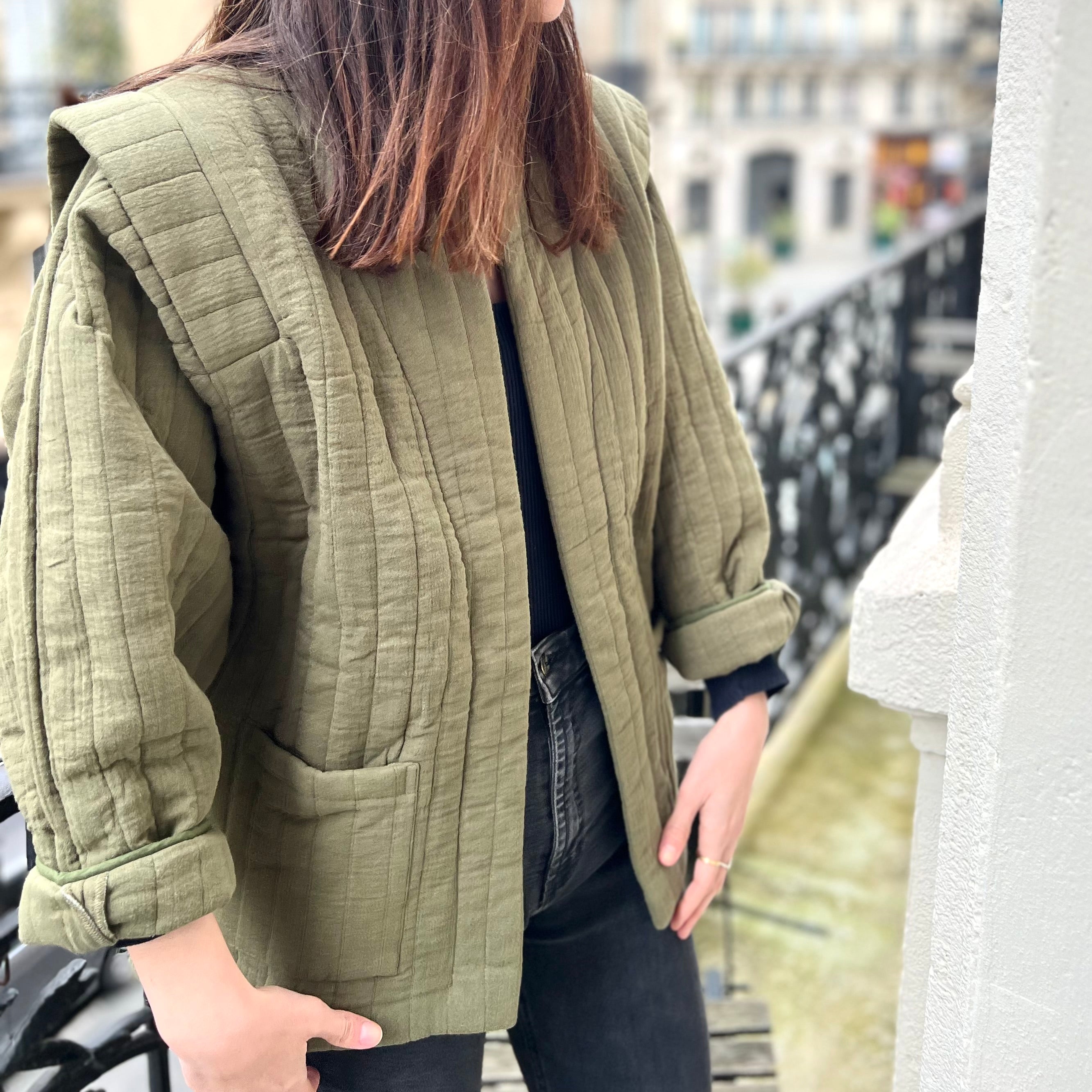 PANTRUCHE Vestes Veste ISADORA kaki veste gaze de coton