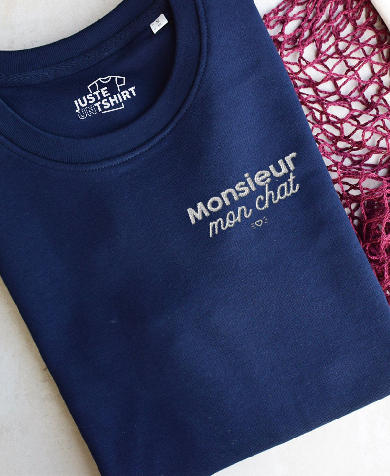 Juste Un T-shirt Sweats Brodés Monsieur mon chat sweat bleu marine