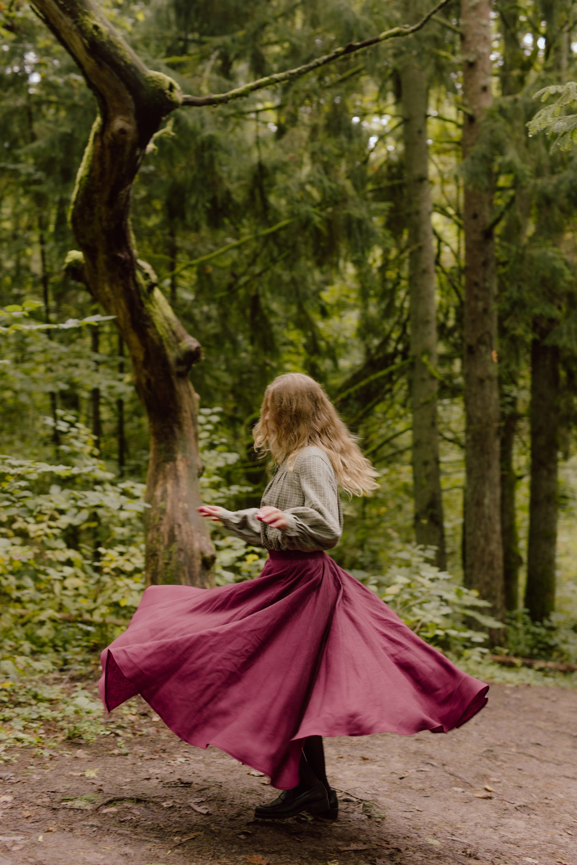 Laumė linen Linen Bottoms Saulė jupe cercle en lin vert forêt
