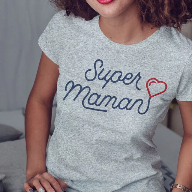 Juste Un T-shirt T-shirts Imprimés T-shirt imprimé Femme Super maman gris chiné
