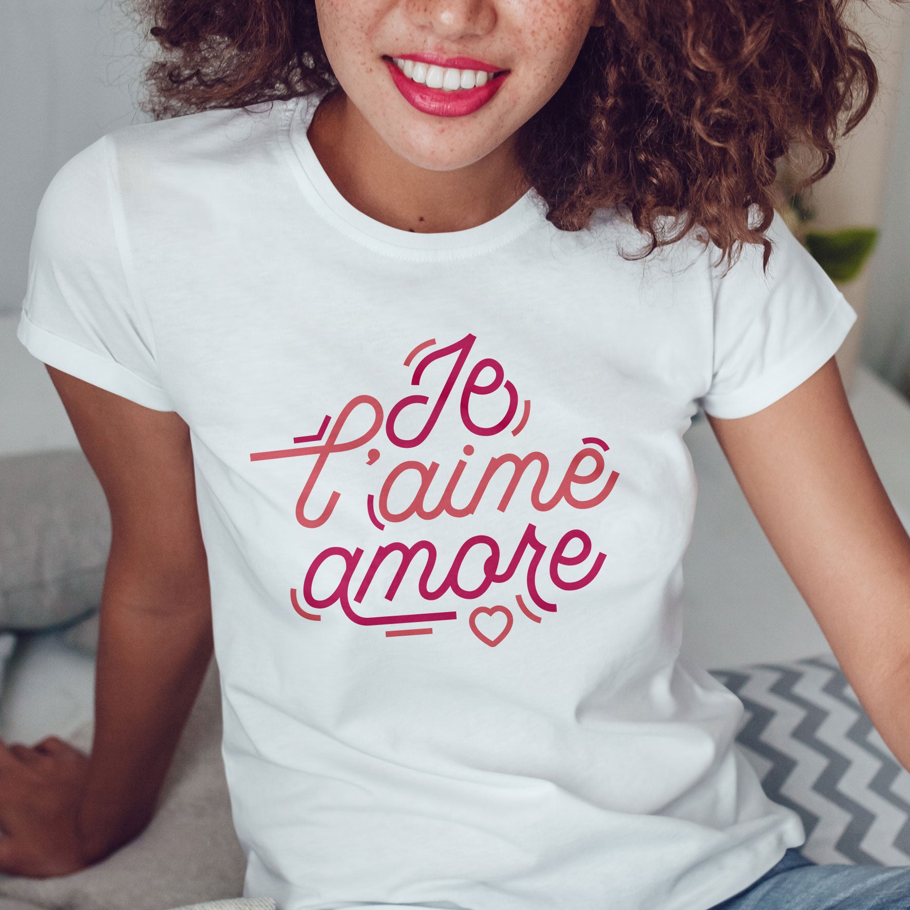 Juste Un T-shirt T-shirts Imprimés Je l'aime Amore T-shirt blanc