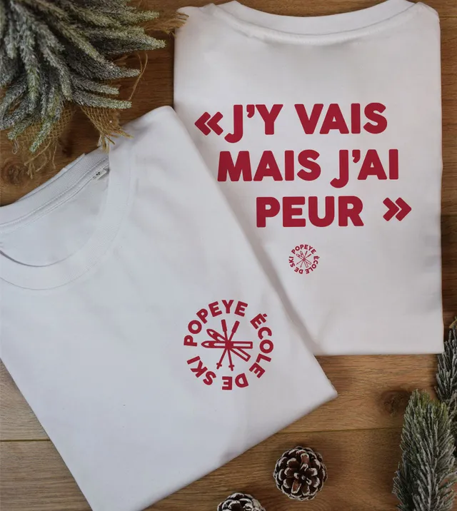 Juste Un T-shirt T-shirts Imprimés J'y vais mais j'ai peur T-shirt blanc ski