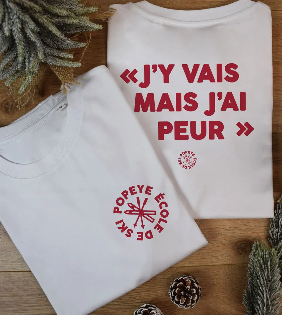 Juste Un T-shirt T-shirts Imprimés J'y vais mais j'ai peur T-shirt blanc ski