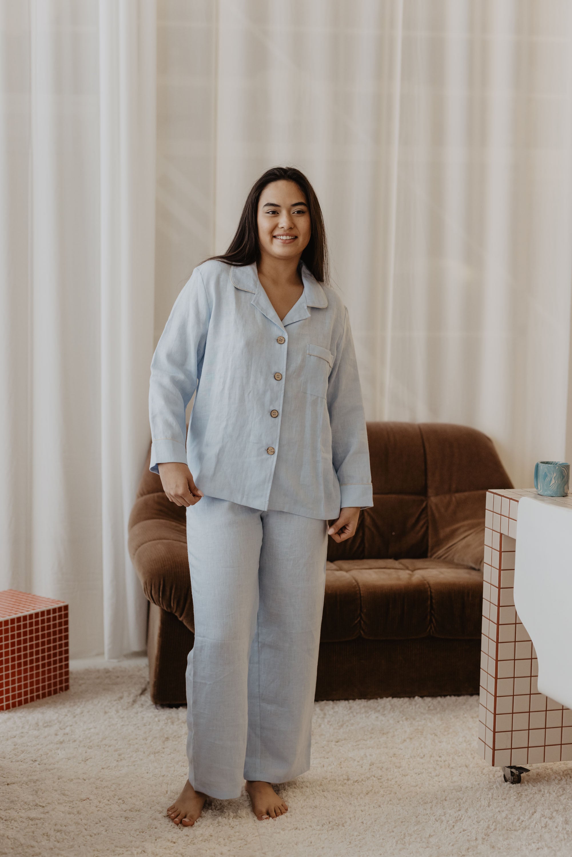 Laumė linen Loungewear PILNATIS pyjama bleu ciel en lin