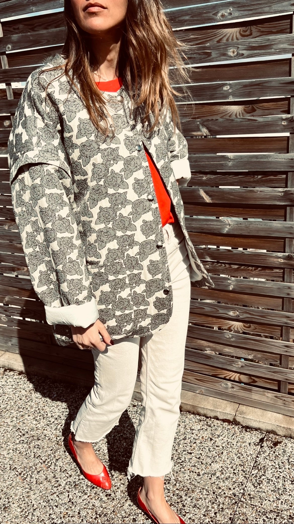 PANTRUCHE Vestes BILLIE fleurs veste jacquard grise T1/T2
