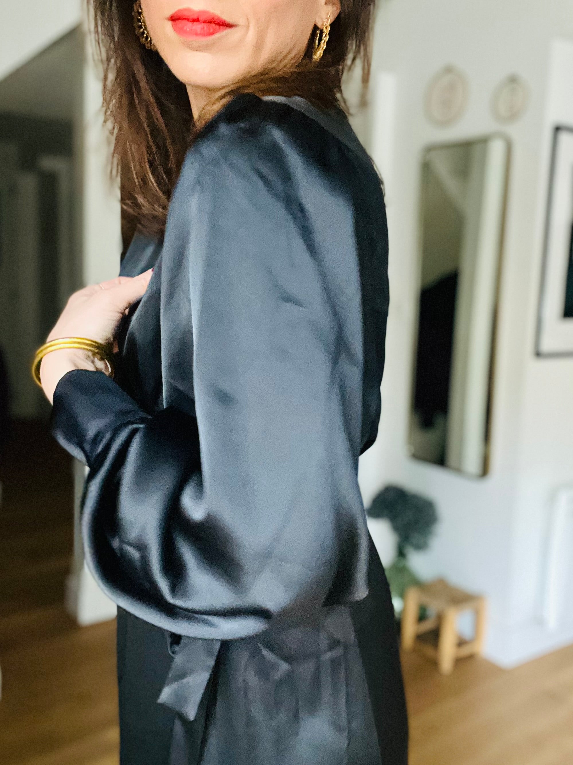 PANTRUCHE Robes Robe MINUIT noir robe longue portefeuille satinée