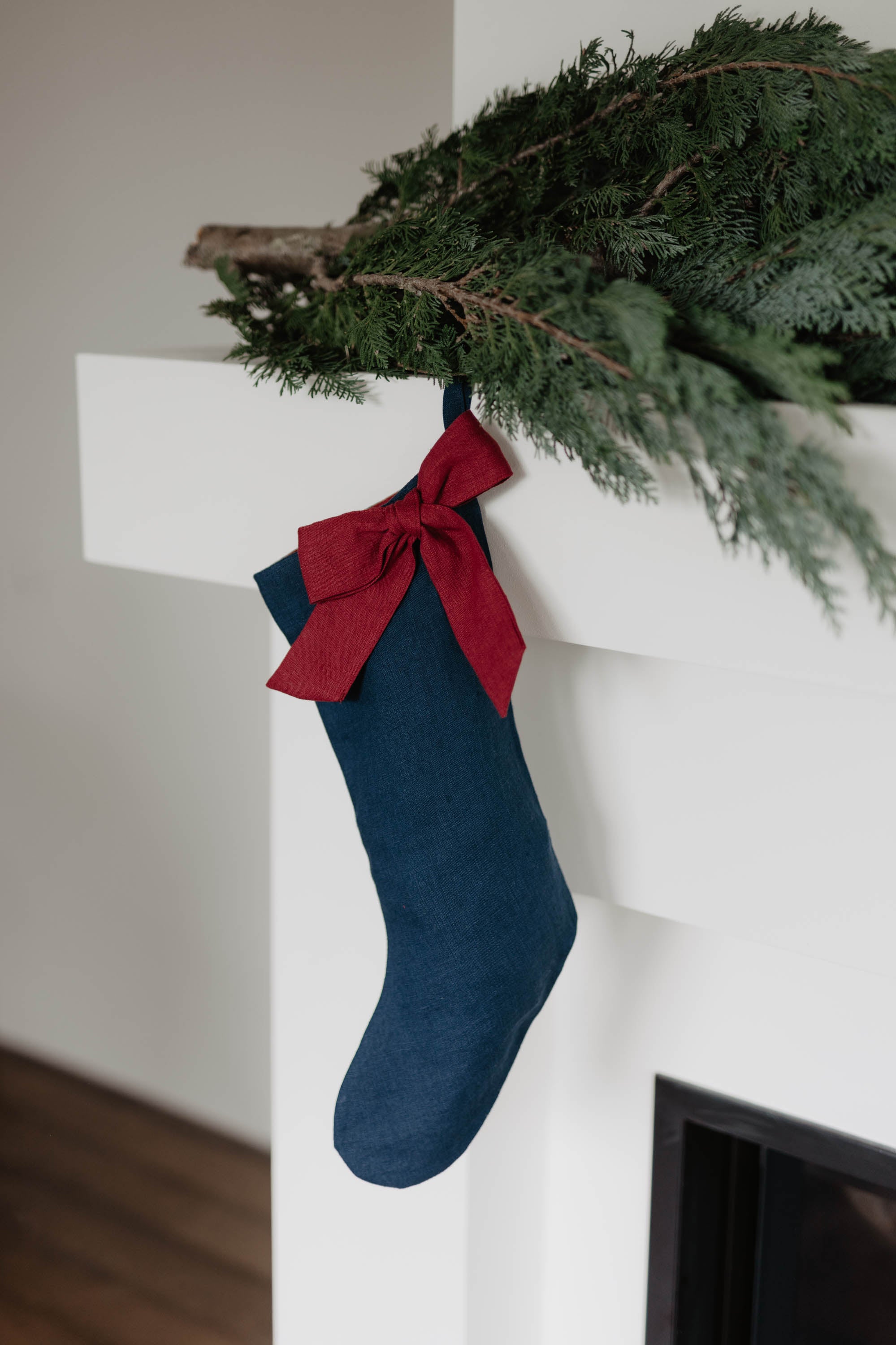 Laumė linen Christmas Linen chaussette de Noël avec nœud vert forêt