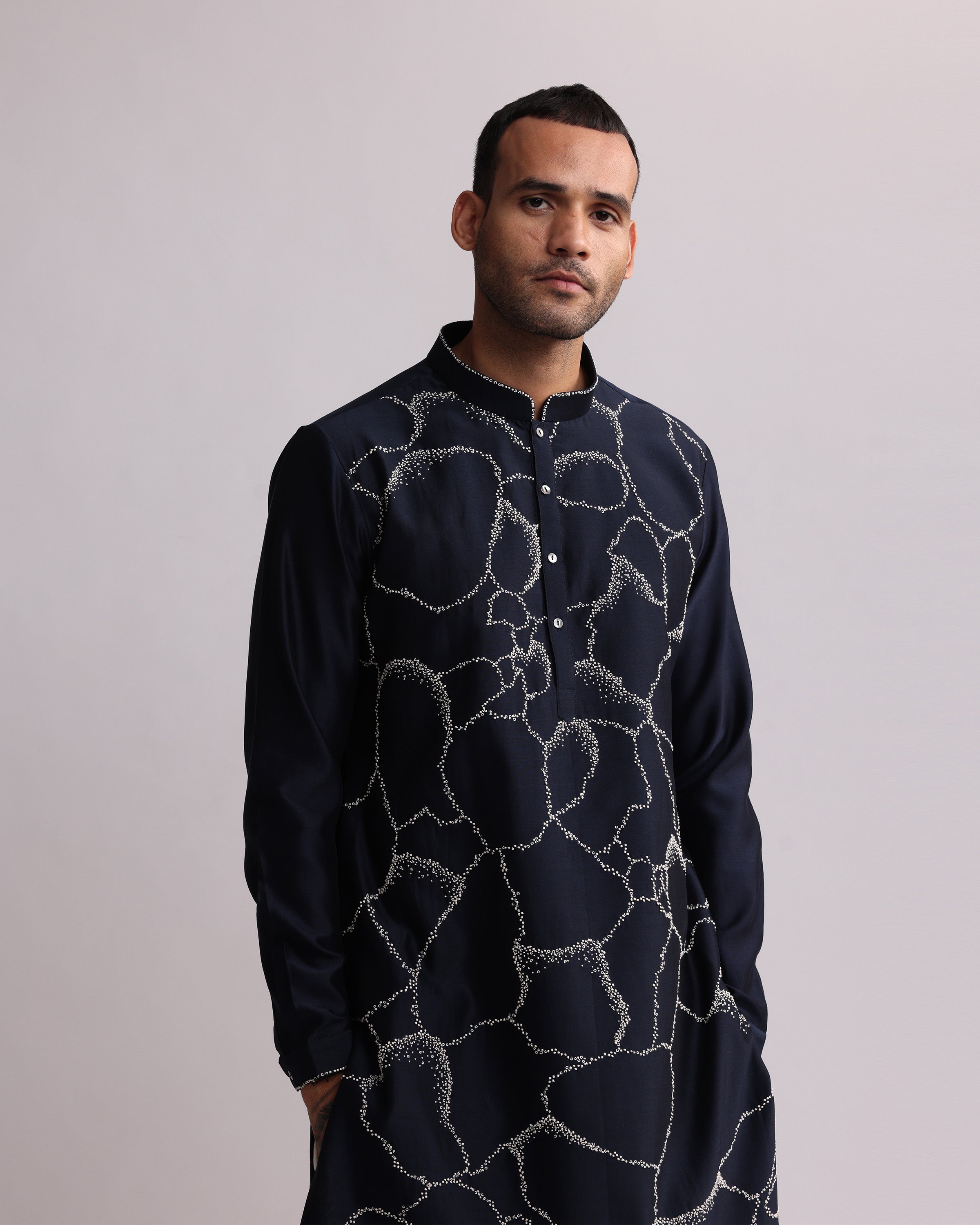 COUNTRYMADE Kurtas NORMANDY PLACEMENT KURTA SET kurta bleu marine brodé