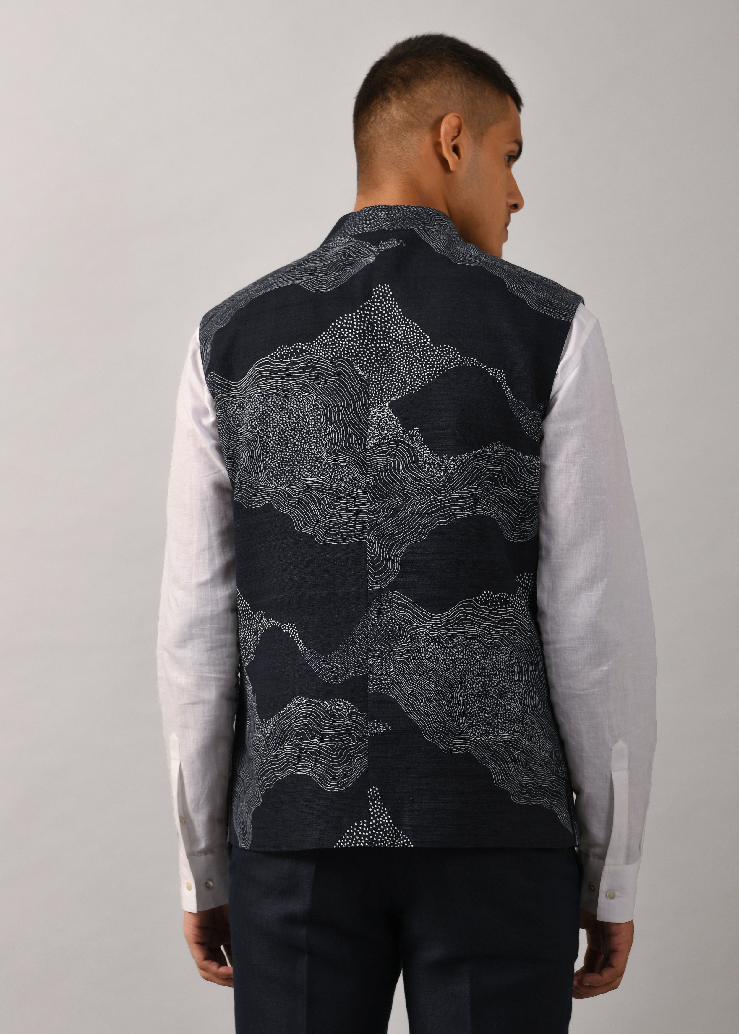 COUNTRYMADE Nehru Jackets Cloud Print Bundi veste bleu marine