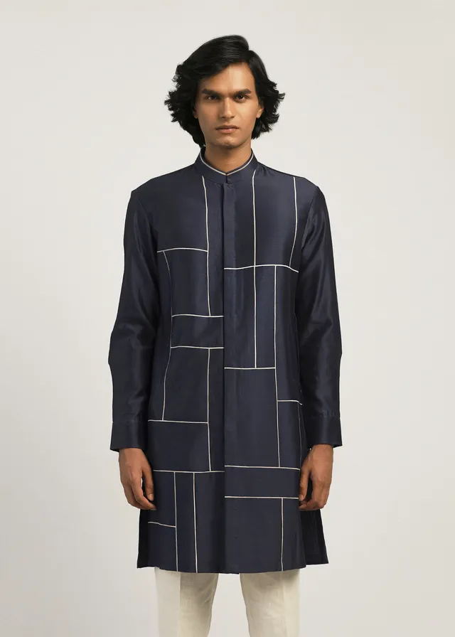 COUNTRYMADE Kurtas Patchwork Block Kurta Set ensemble kurta marine coton-soie