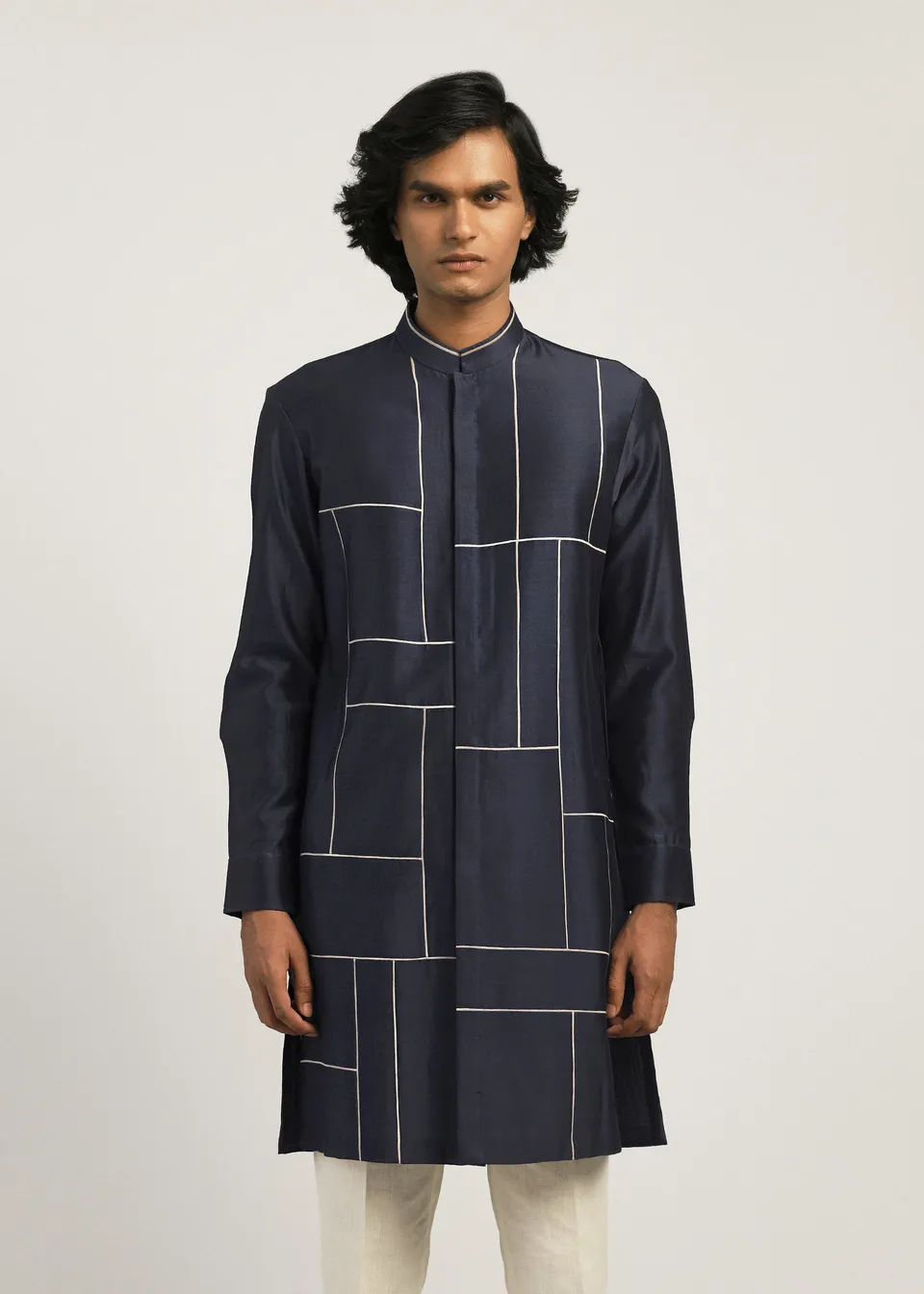 COUNTRYMADE Kurtas Patchwork Block Kurta Set ensemble kurta marine coton-soie