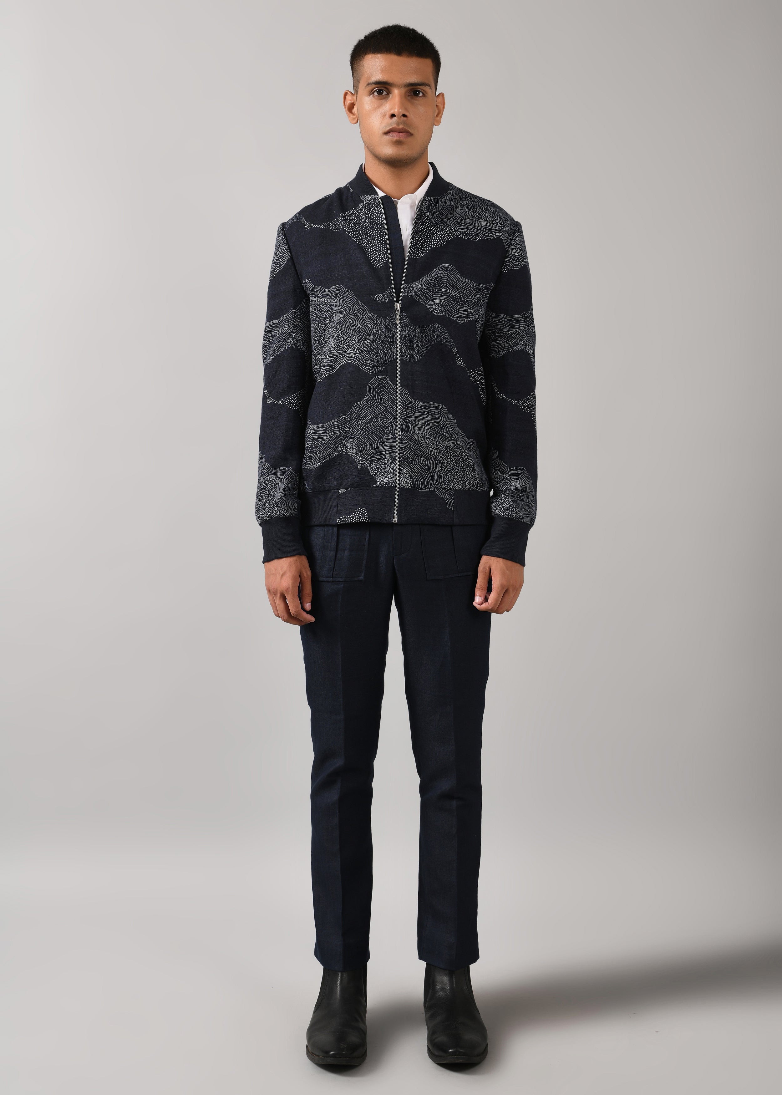 COUNTRYMADE Jackets Cloud Print Bomber bomber bleu marine coton soie