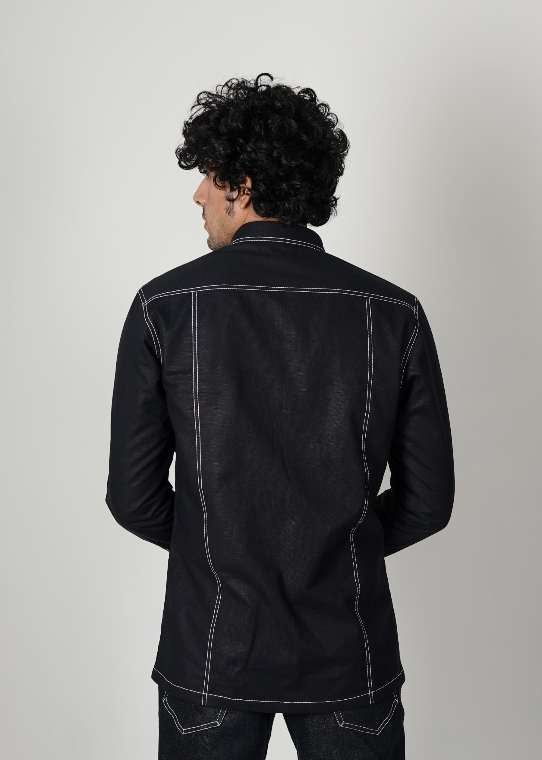 COUNTRYMADE Shirts Stitch Detailing Overshirt surchemise en lin noire