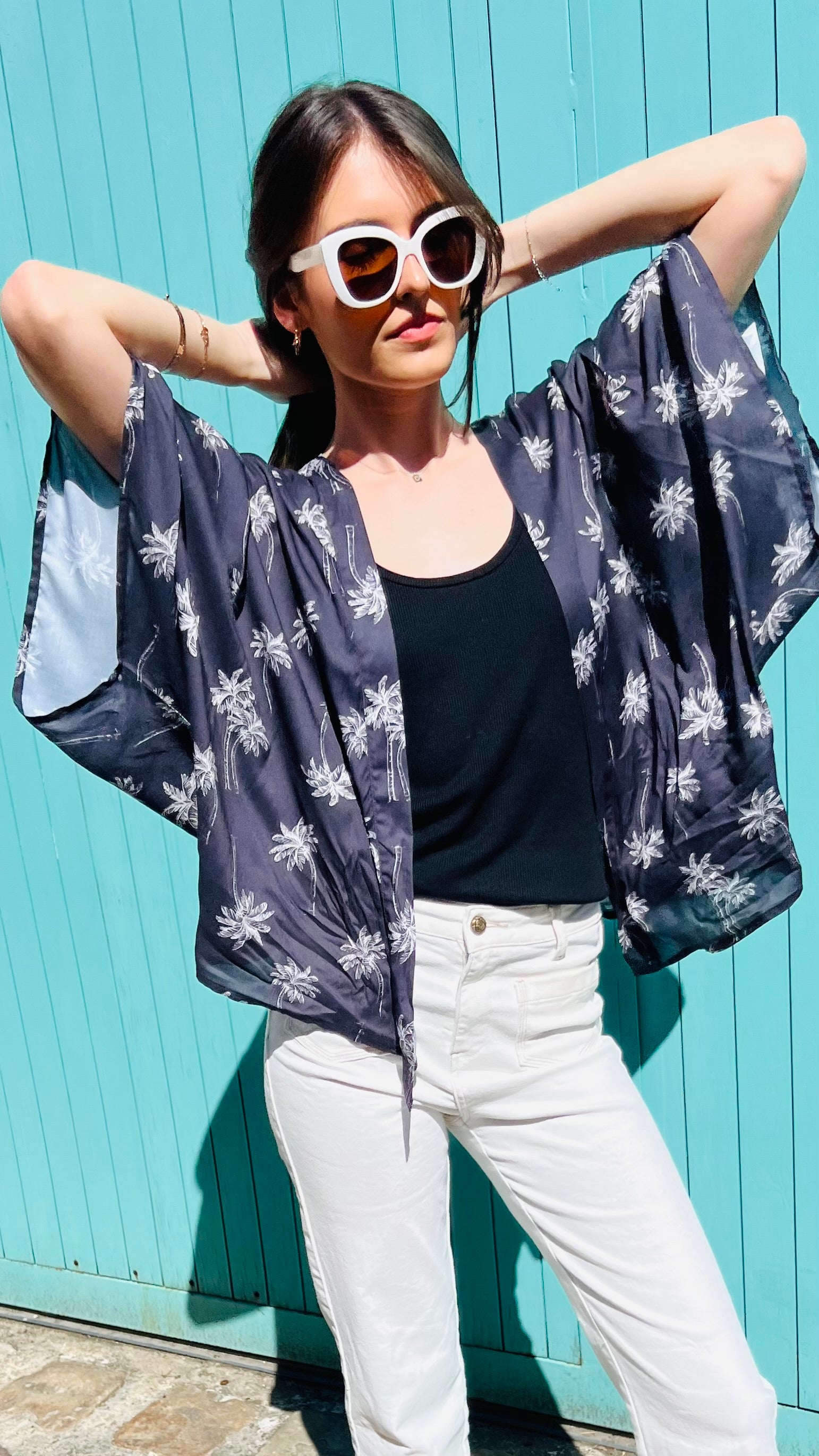 PANTRUCHE Kimonos GIGI Palmiers kimono court taille unique en viscose