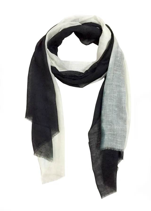 COUNTRYMADE Accessories Black & Ecru Ombre Scarf écharpe cachemire 70 x 200 cm