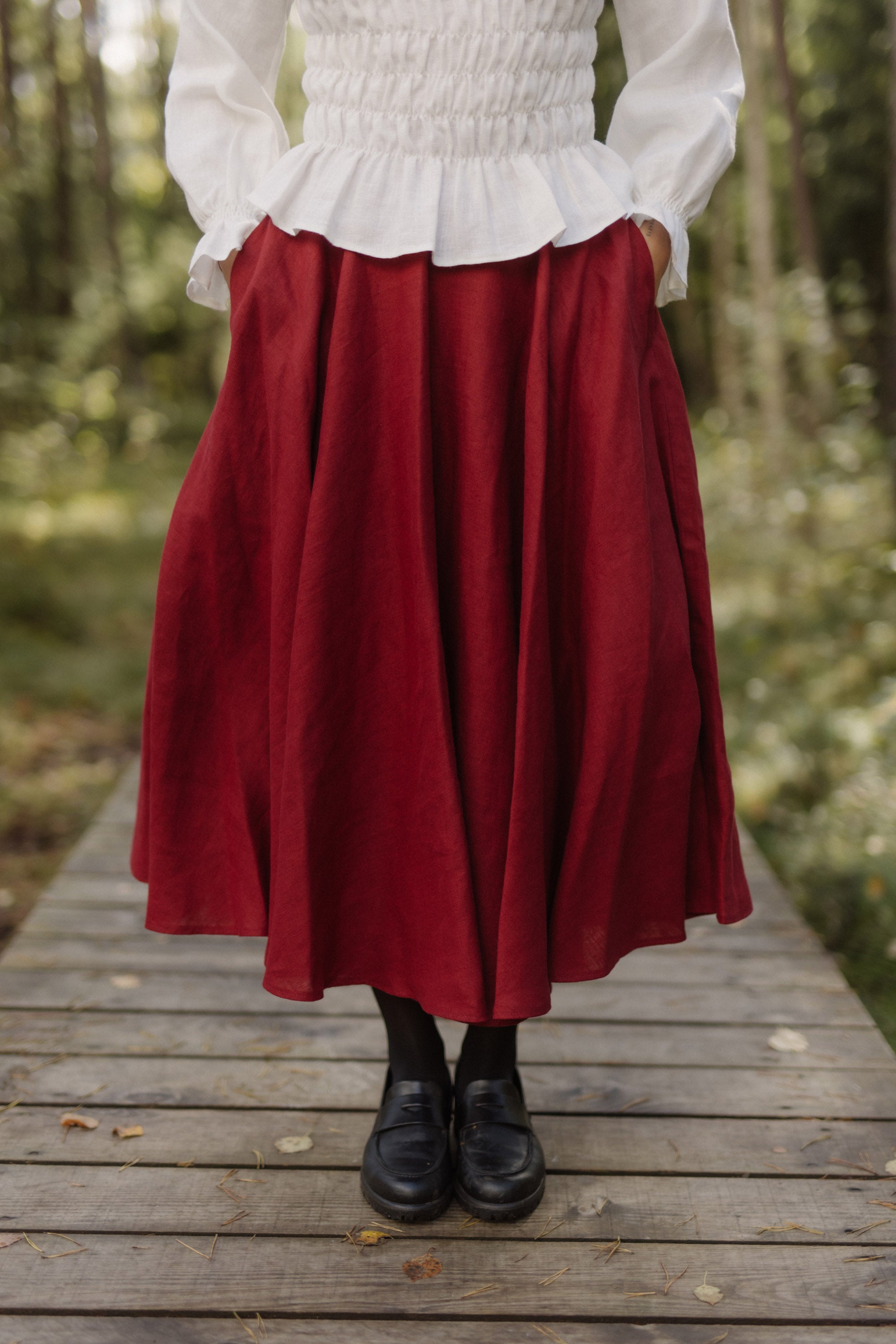 Laumė linen Linen Bottoms Saulė jupe cercle en lin vert forêt