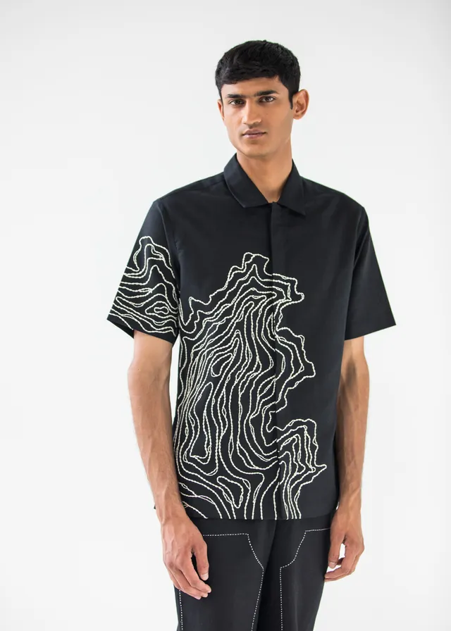 COUNTRYMADE Shirts BALKAN EMBROIDERED SHIRT chemise noire en lin brodée