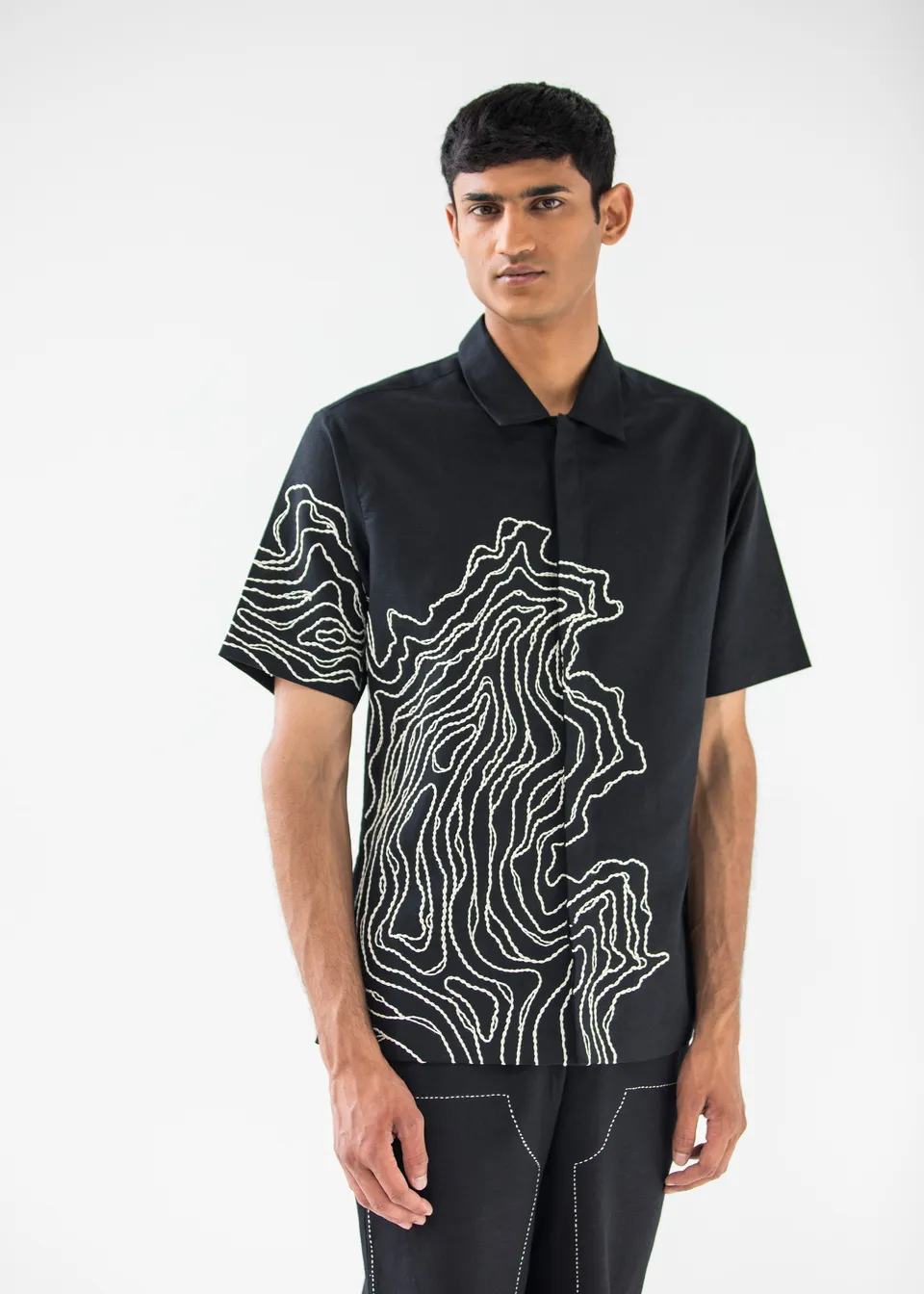 COUNTRYMADE Shirts BALKAN EMBROIDERED SHIRT chemise noire en lin brodée