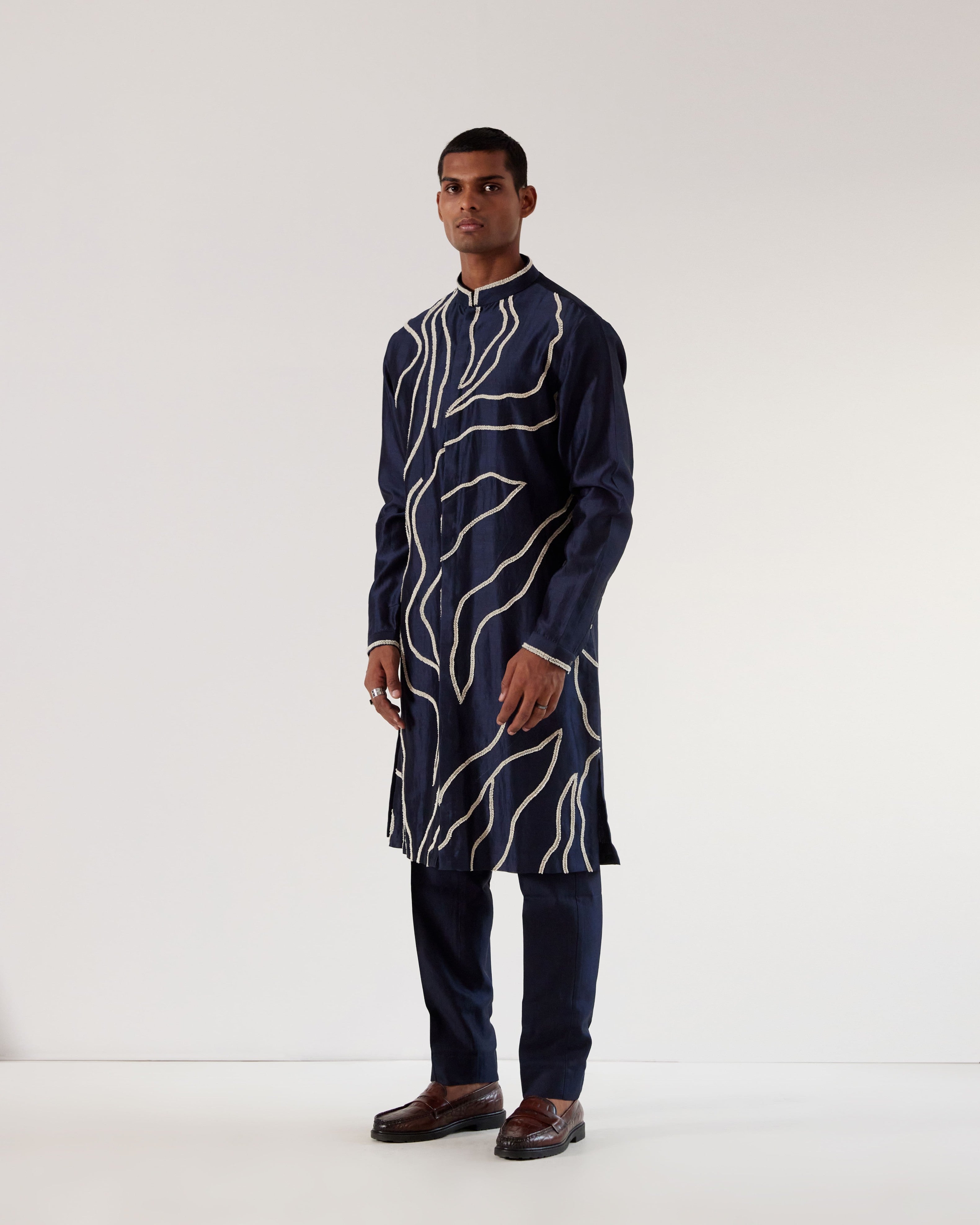 COUNTRYMADE Kurtas DNA Front Open Kurta Set ensemble kurta bleu marine