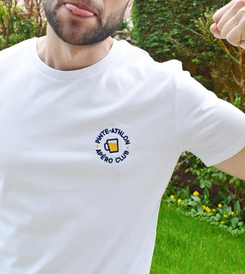 Juste Un T-shirt T-shirts Brodés Pinte Athlon Club brodé blanc bière