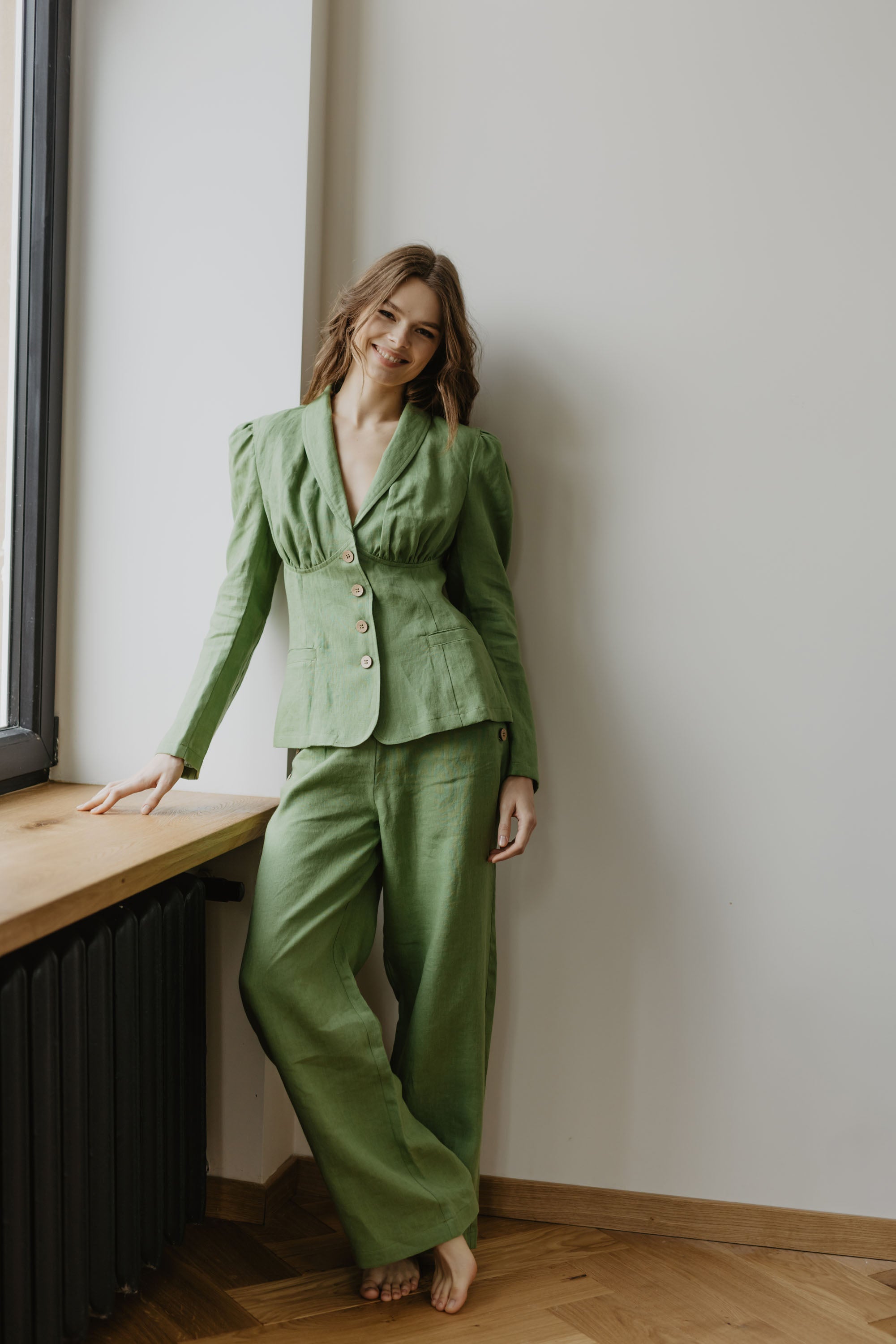 Laumė linen Linen Jackets Neringa blazer en lin vert forêt