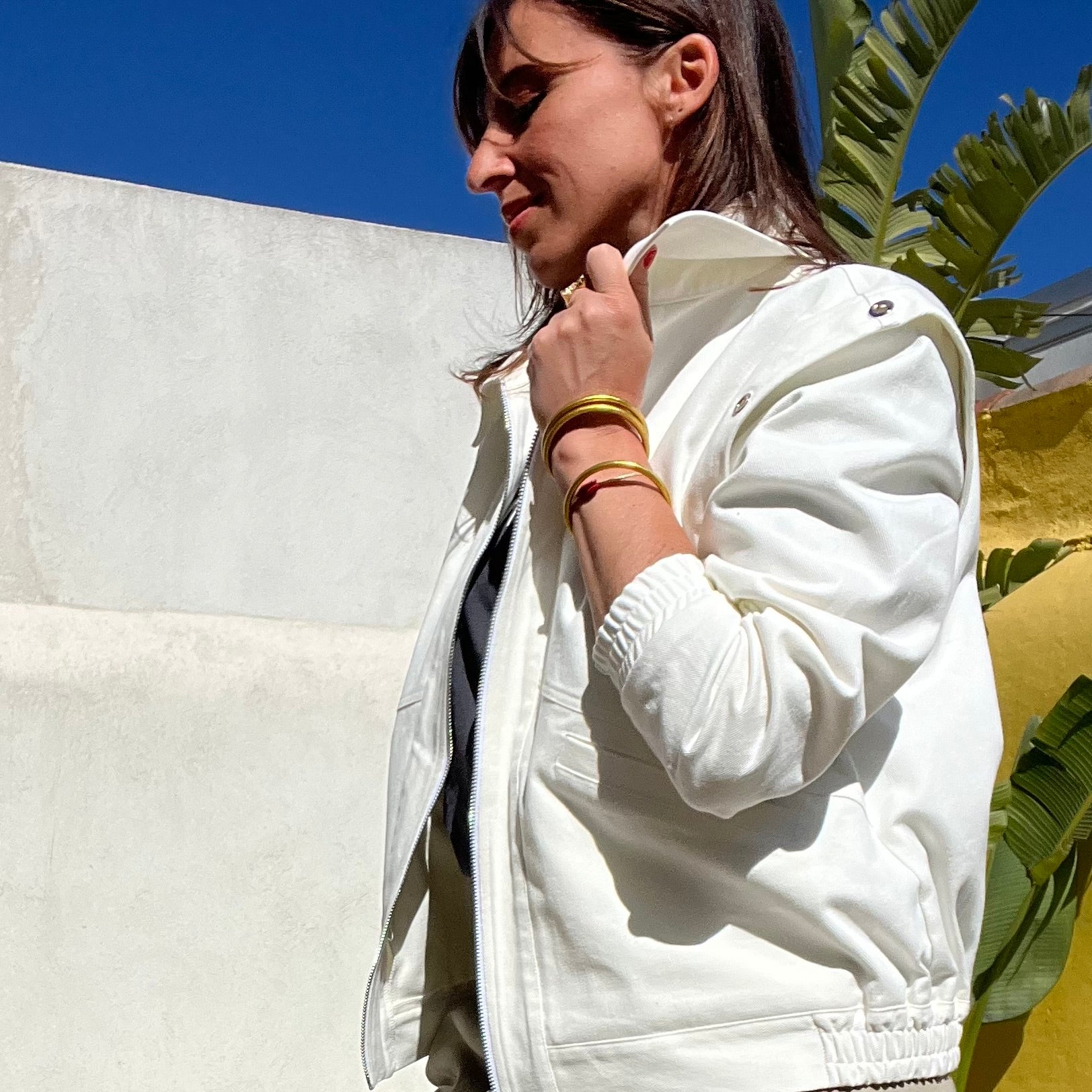 PANTRUCHE Vestes LENON blouson en denim blanc à œillets argentés coton