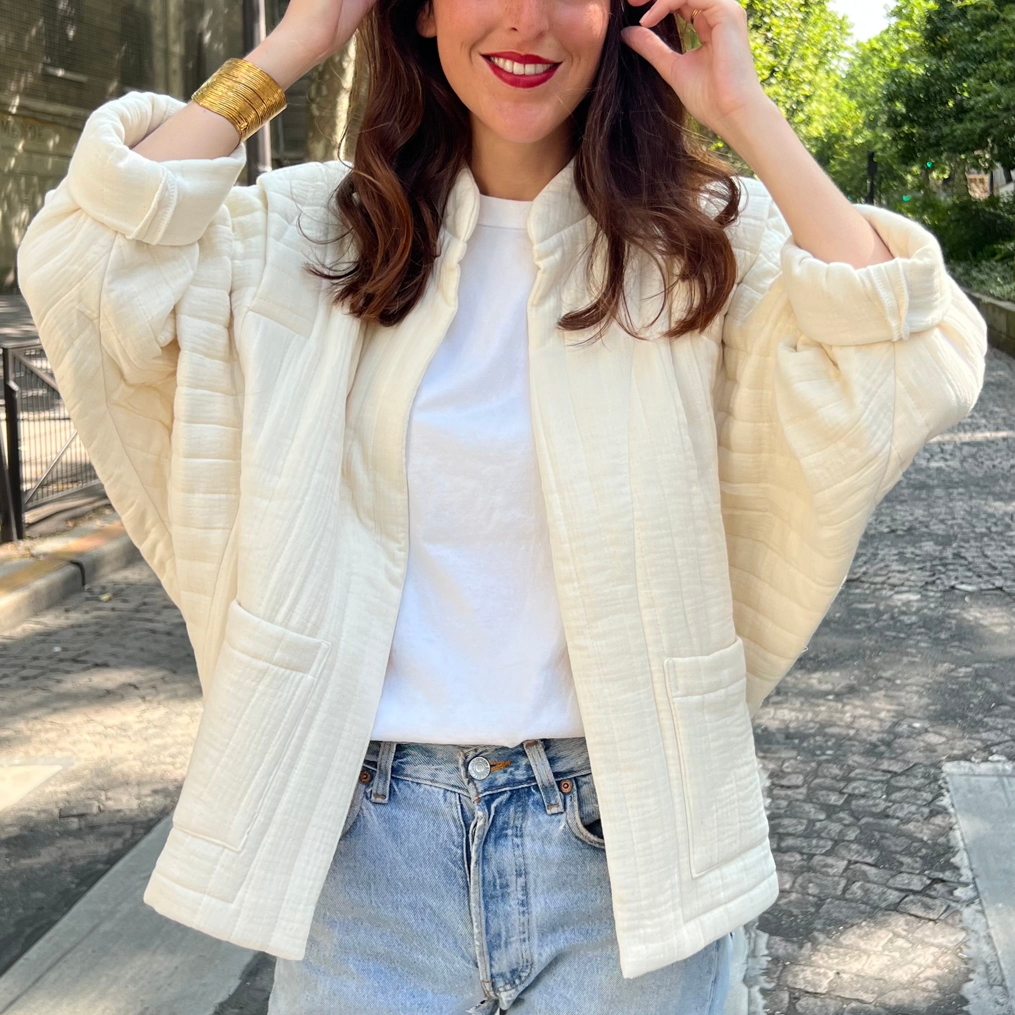 PANTRUCHE Vestes ISADORA veste crème en gaze de coton