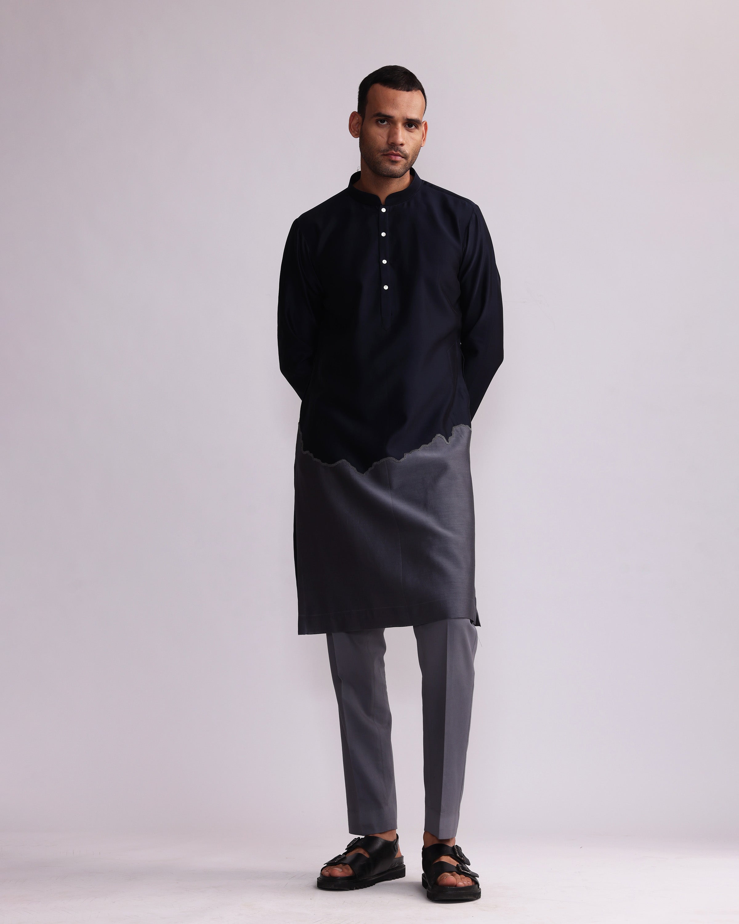COUNTRYMADE Kurtas Half and Half Kurta With Matching Pants ensemble chanderi