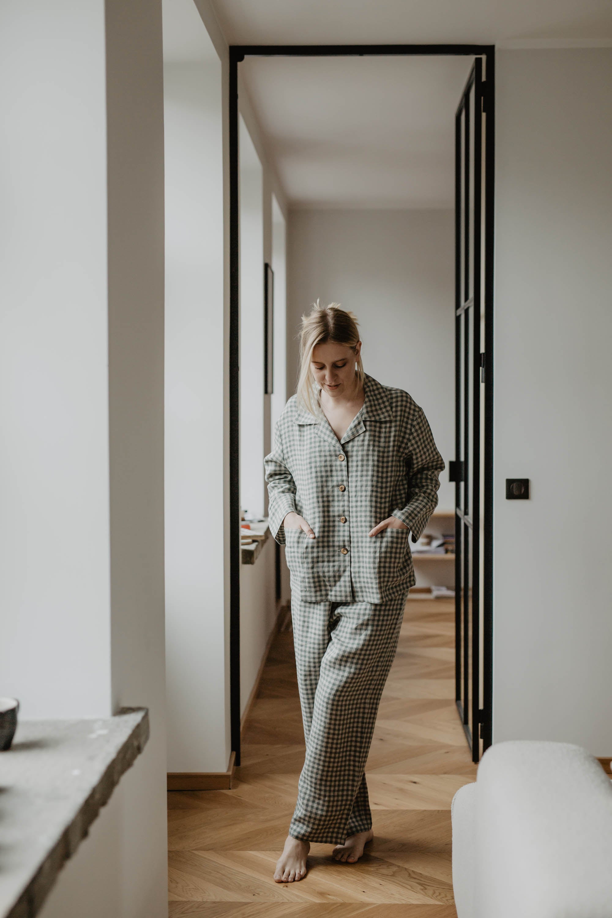 Laumė linen Loungewear PRAURIMĖ pyjama en lin femme XS naturel
