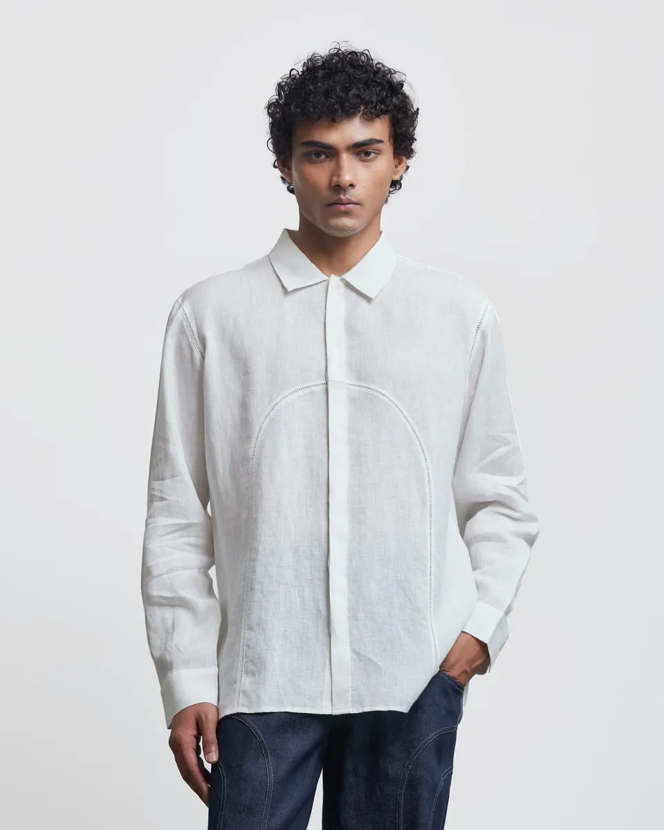 COUNTRYMADE Shirts ARCH CROCHET PANEL SHIRT chemise en lin ivoire crochet