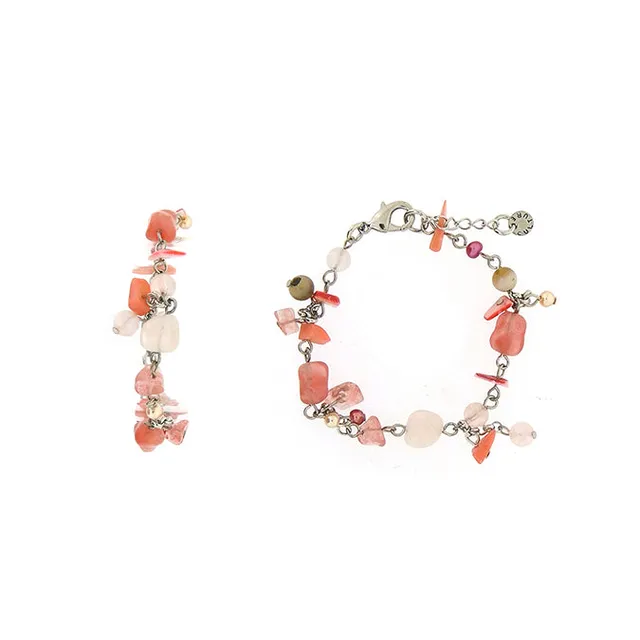 Culture Mix Bracelet petites pierres semi précieuses tons roses réglable