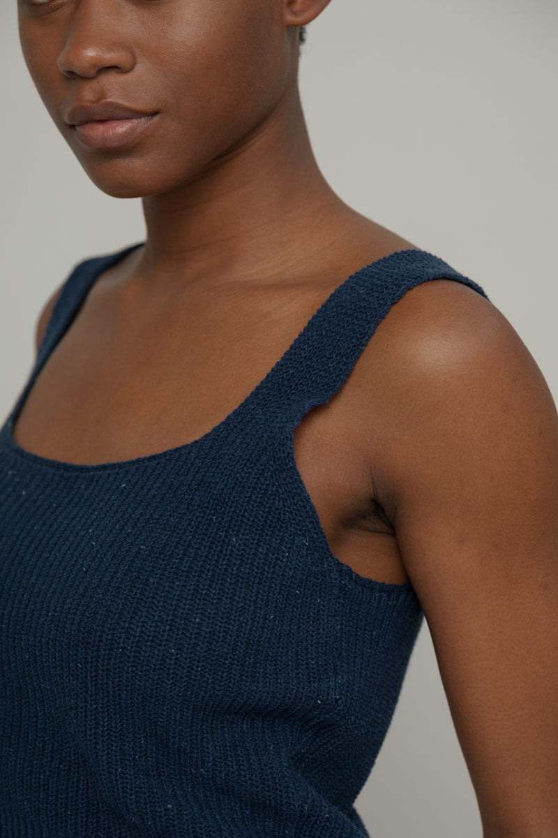 Tops Allie débardeur en maille de coton denim recyclé bleu