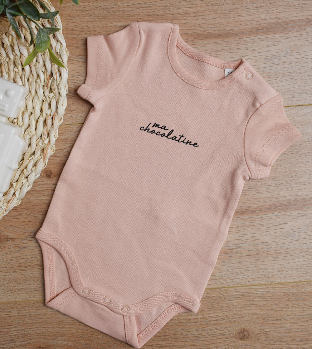 Juste Un T-shirt Bébé Body bébé brodé Ma chocolatine blanc 0-3 mois