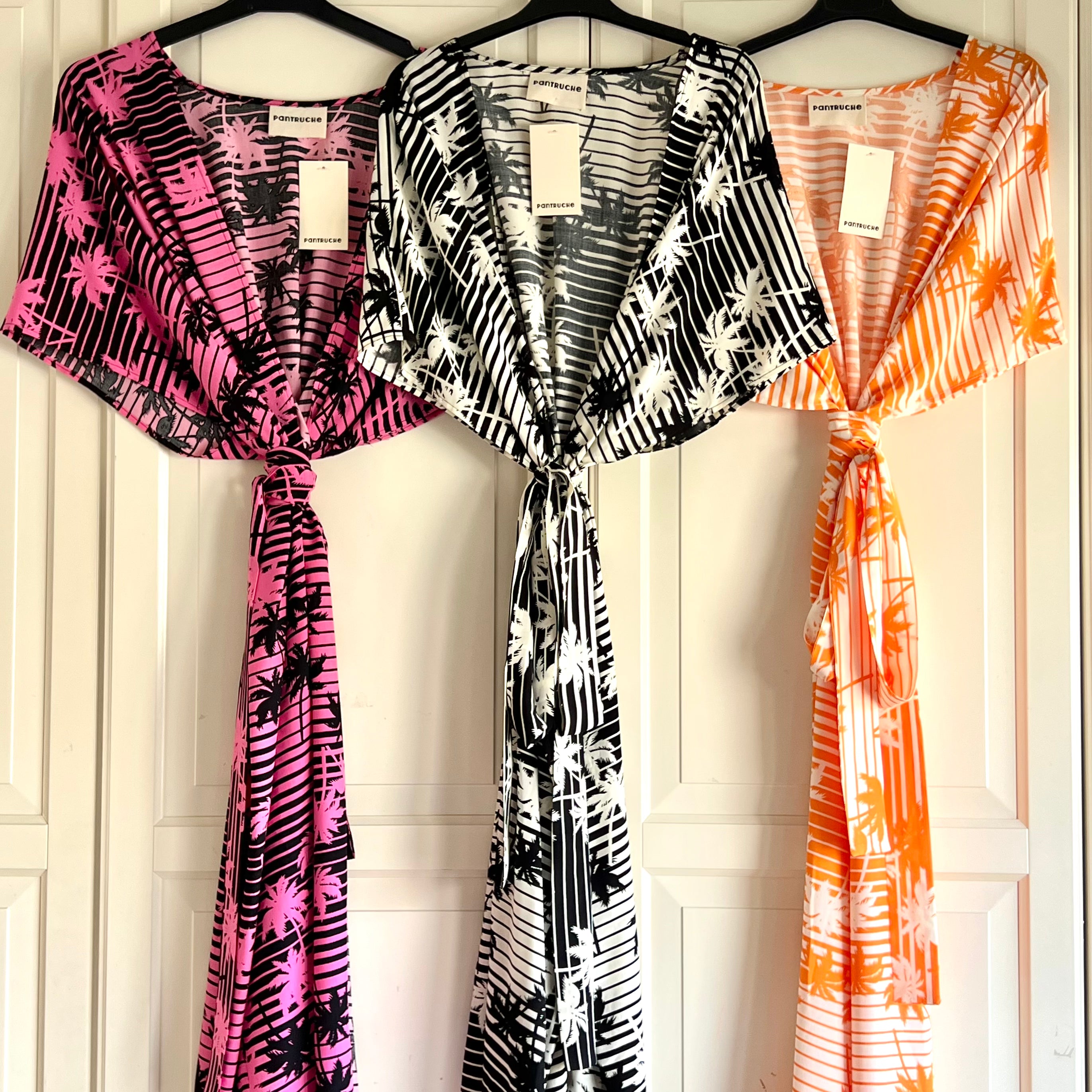 PANTRUCHE Kimonos PALMA kimono de plage rose long en viscose