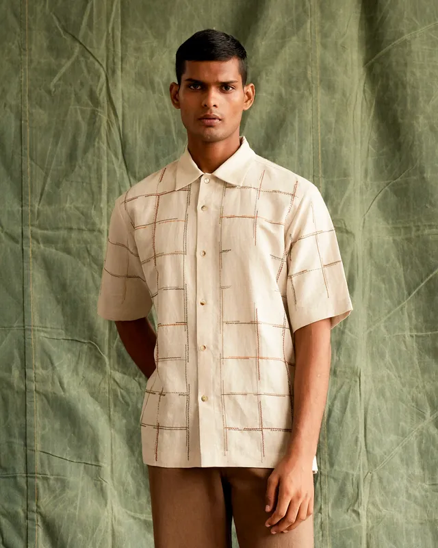 COUNTRYMADE Shirts Embroidered Checks Shirt chemise à carreaux brodés chanvre coton