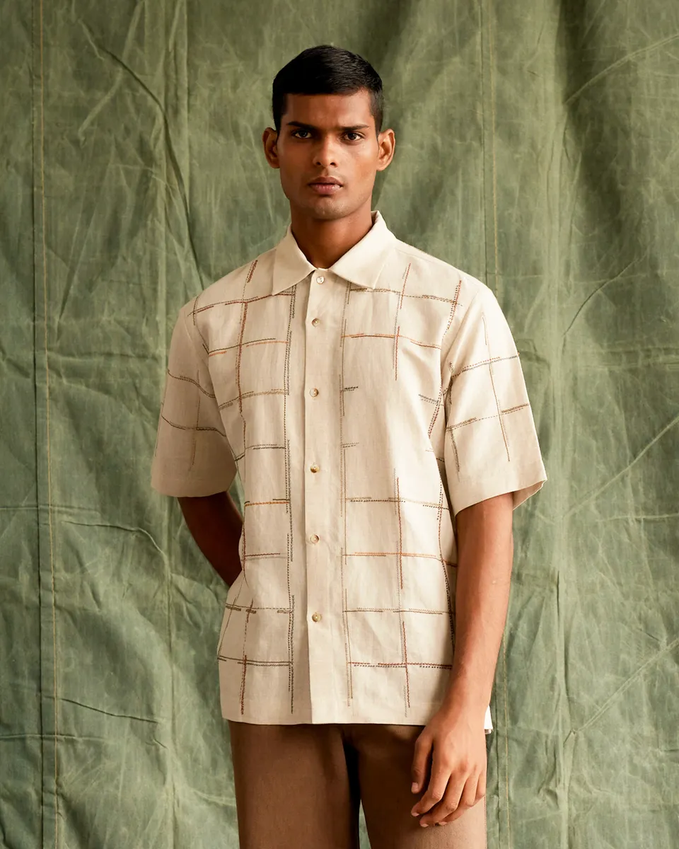 COUNTRYMADE Shirts Embroidered Checks Shirt chemise à carreaux brodés chanvre coton