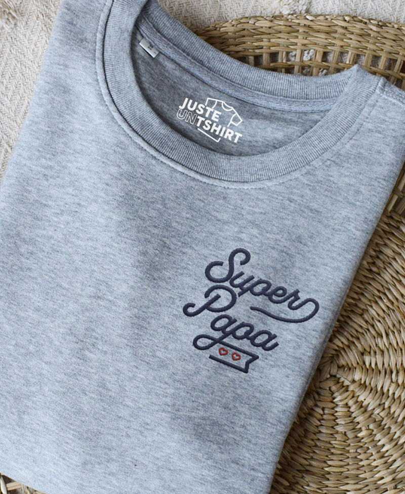 Juste Un T-shirt Super papa sweat brodé bleu marine