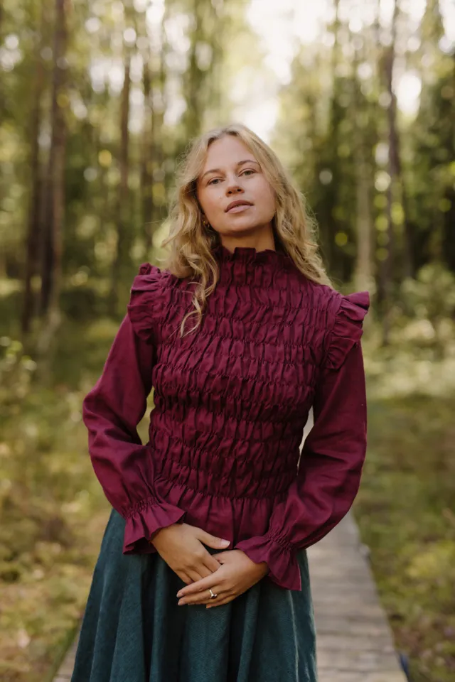 Laumė linen Linen Tops Barbora haut à volants manches longues lin stonewashed