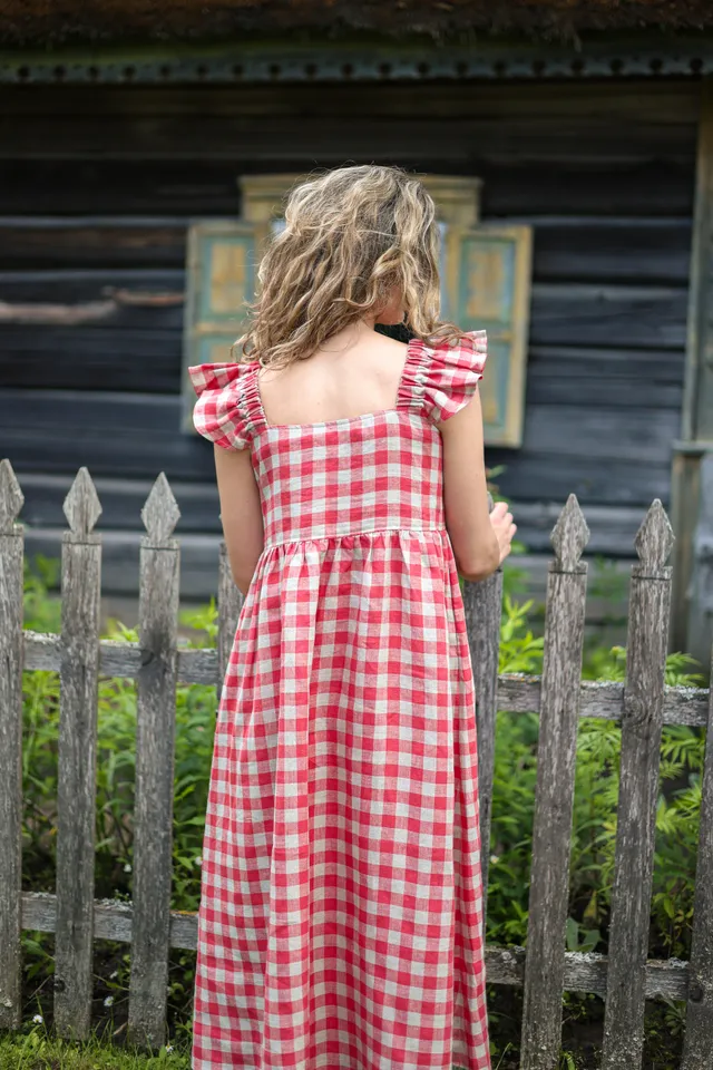 Laumė linen Linen Dresses Ona robe en lin bleu ciel taille S à volants
