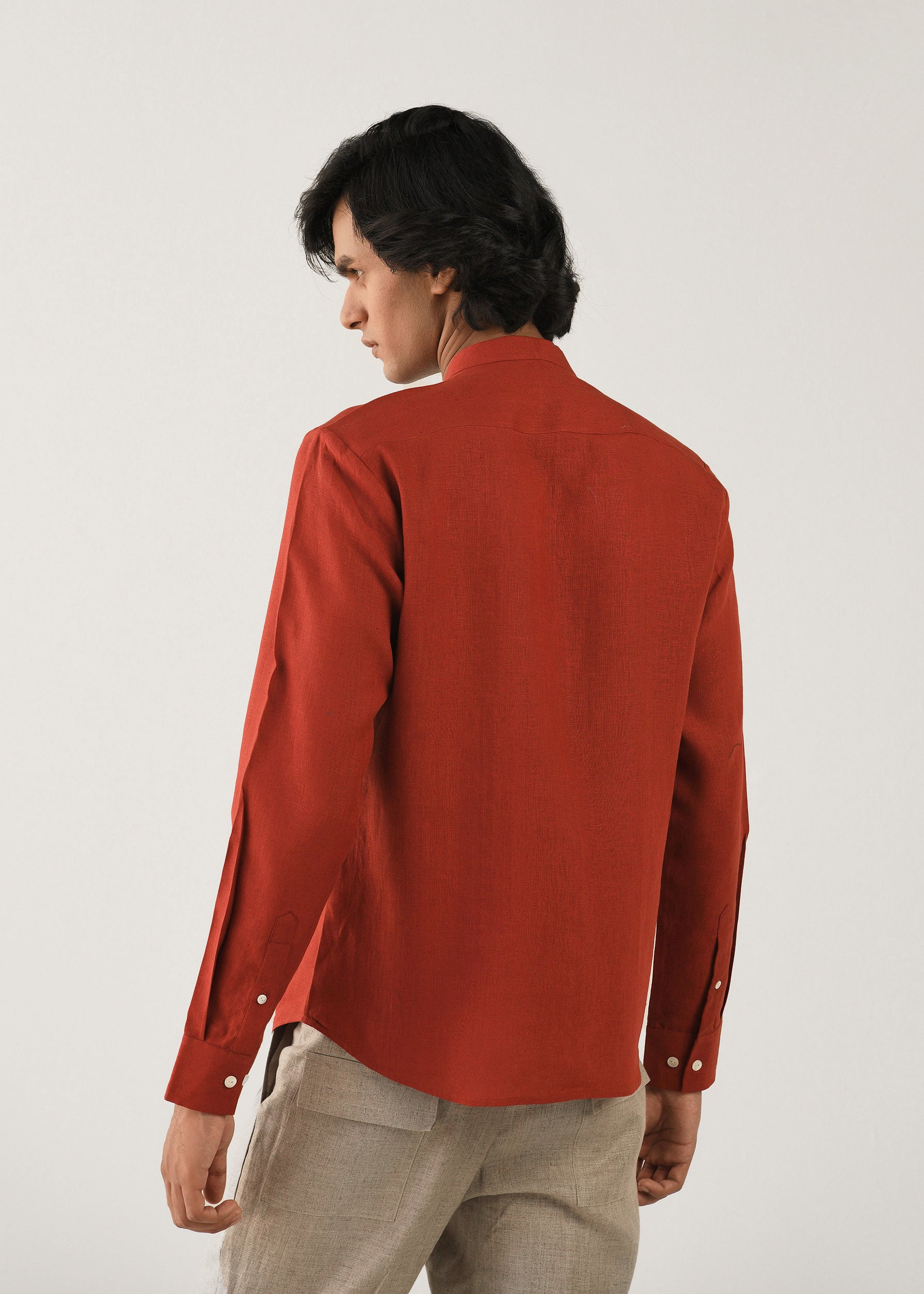 COUNTRYMADE Shirts Dots Dash Hand embroidered Shirt chemise rouge terre en lin