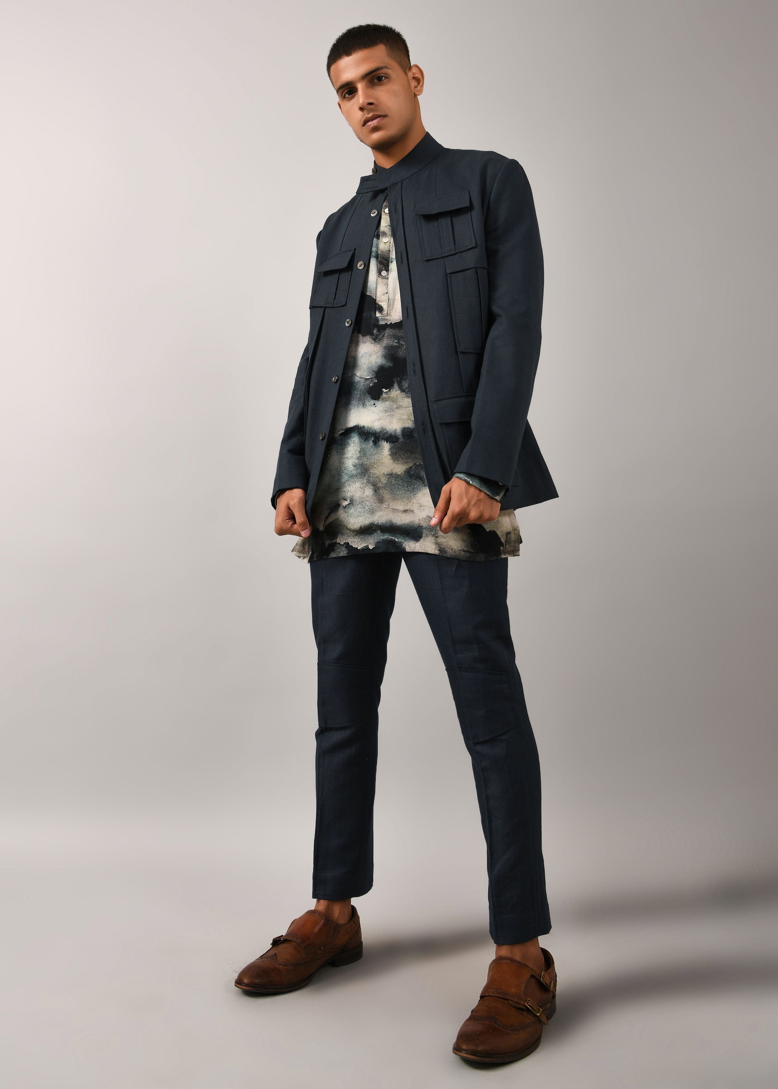 COUNTRYMADE Nehru Jackets Memoir Bandhgala veste en lin bleu sarcelle
